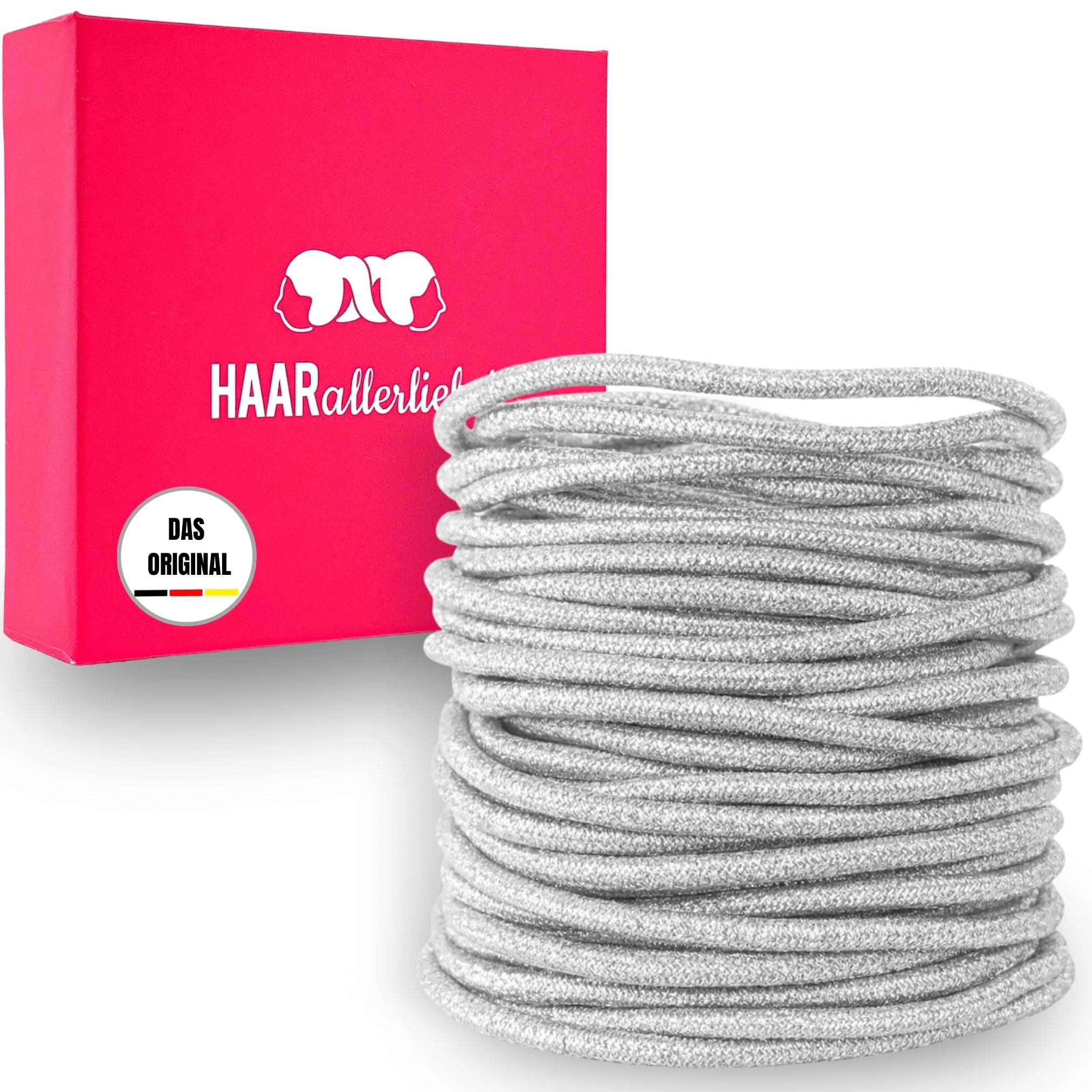 HAARallerliebst® Pack of 30 Silver Hair Bobbles Colour Silver, 1.5 mm Thick, Metal-Free Ponytail Bands for Women, Girls & Men, Including Box for Storage for Hair Accessories, Hair Scrunchies and Hair