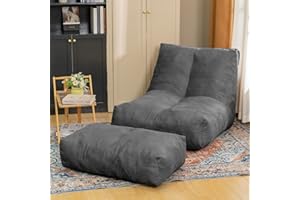 Cvortll Bean Bag Chair with Ottoman, Comfy Bean Bag Sofa with Memory Foam, Lazy BeanBag Sofa with Footstool, Fireside Bean Bag Couch for Living Room, Bedroom, Apartment