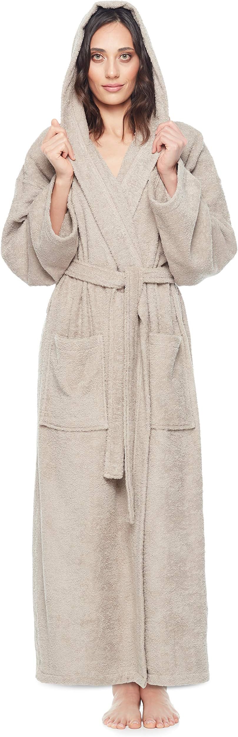 Arus Women's Hooded Classic Bathrobe Turkish Cotton Robe with Full Length Options