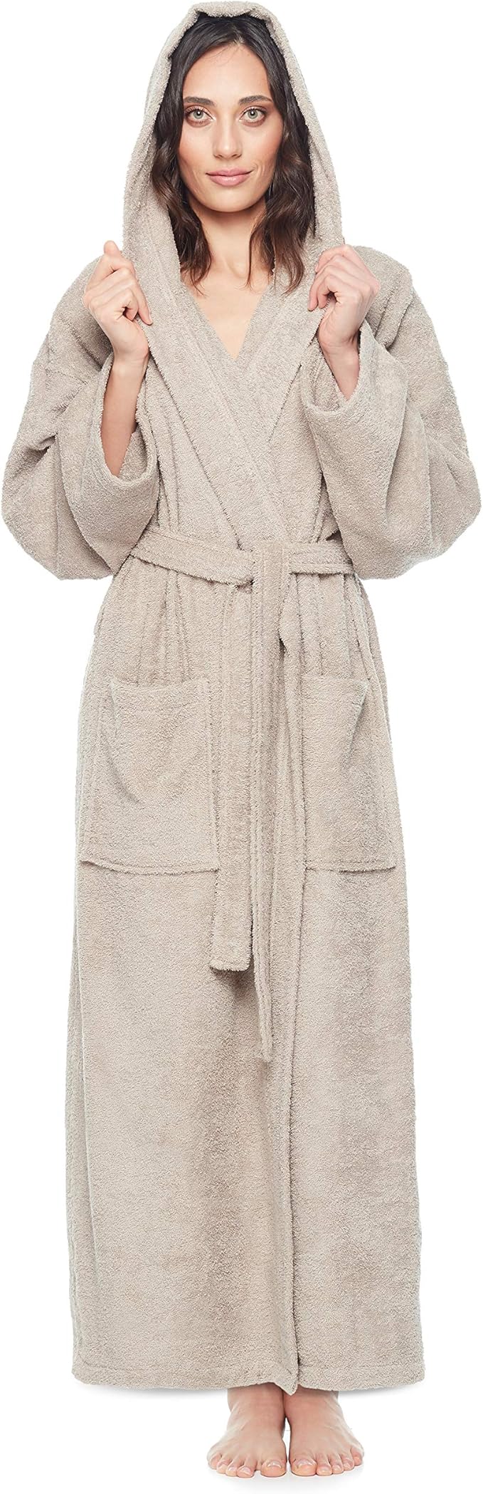 Arus Women's Hooded Classic Bathrobe Turkish Cotton Robe with Full
