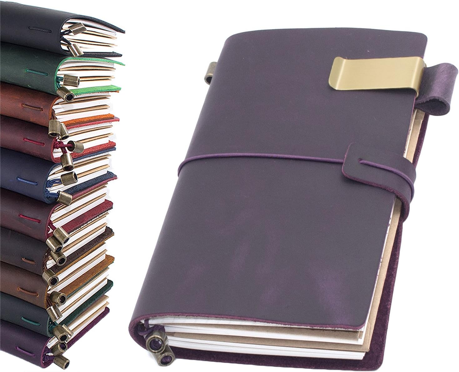 Leather Journal, Handmade Vintage Refillable Travel Diary Writing Notebook Gift for Men & Women 7"x4" Purple
