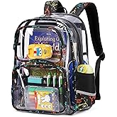 Sisipoet Clear Backpack for Boys, Heavy Duty PVC Transparent Bookbag for School with Game Print, Stadium Events and Concert Backpacks, Black