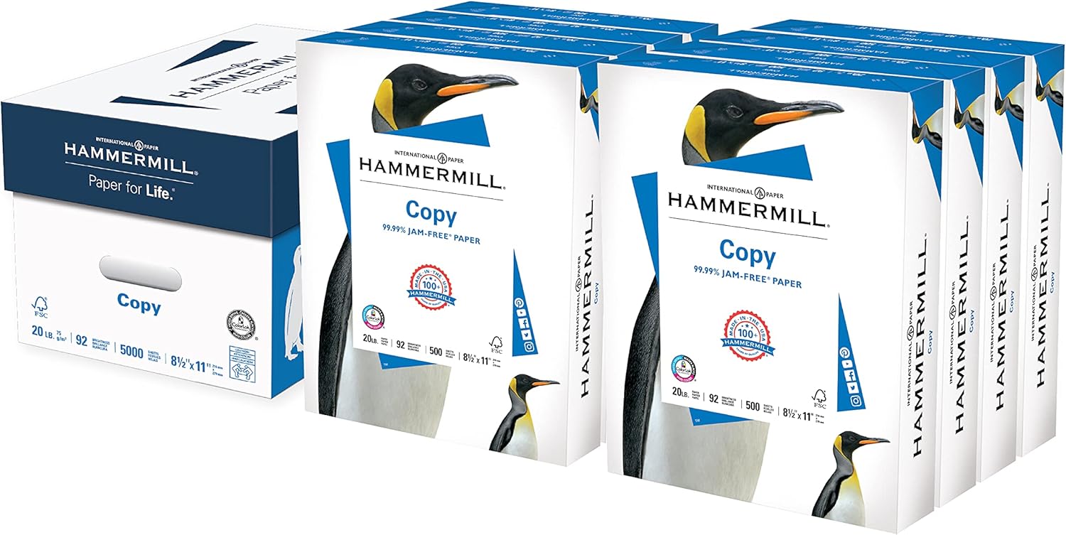 Hammermill Printer Paper, 20 Lb Copy Paper, 8.5 x 11 - 8 Ream (4, 000 Sheets) - 92 Bright, Made in the USA : Office Products