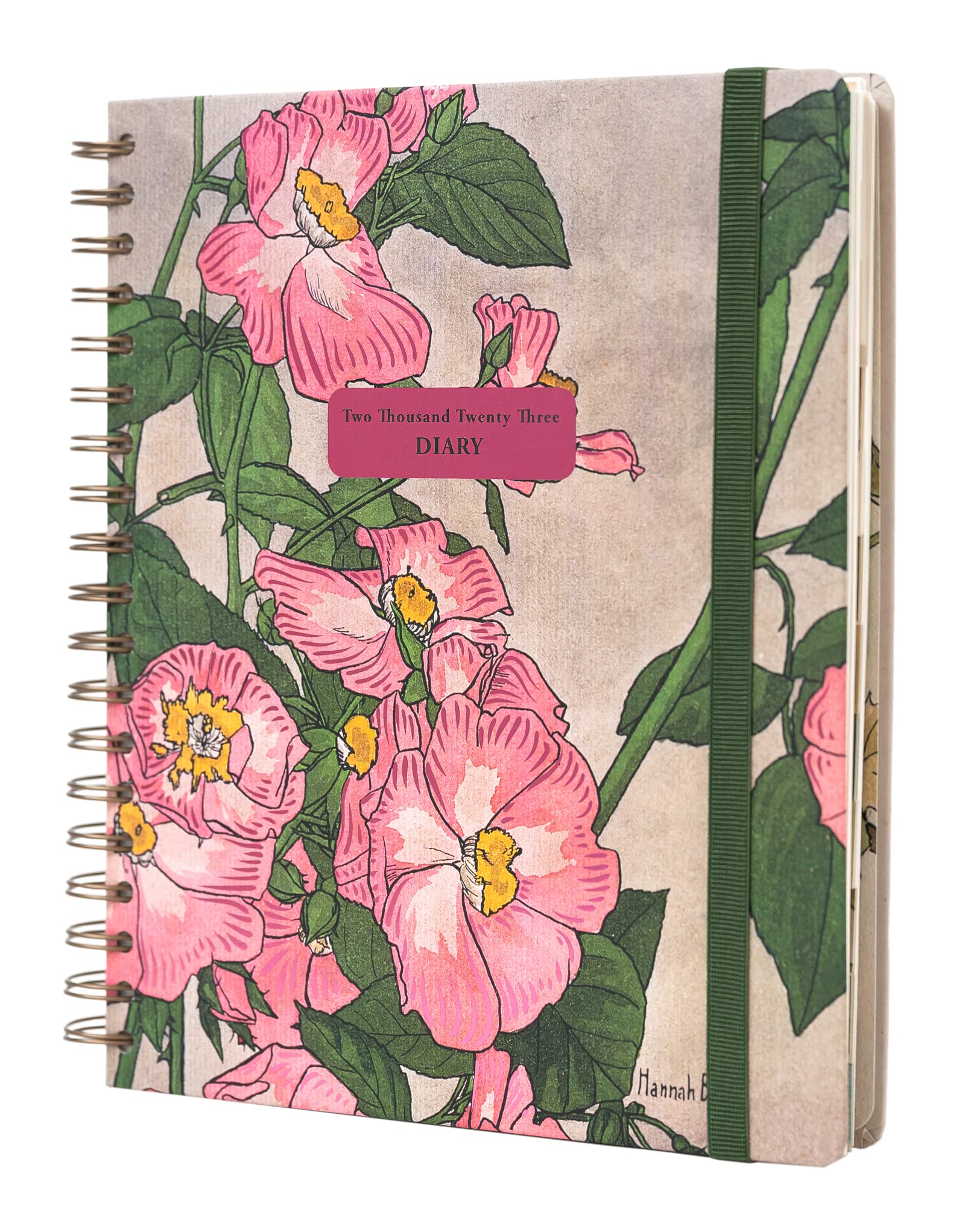 Kokonote Hannah Borger Flowers Diary 2023 | Big Size 8.3 x 9.8 inch - 21 x 25 cm | Academic Diary Week To View | With Stickers | Cute Stationery | 2023 Diary