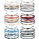 LOLIAS 24 Pieces Waterproof String Bracelets for Women Surfer Wave Boho Bracelet Adjustable Handmade Friendship Bracelet String Ocean Beach Boho Bracelets Anklets for Women