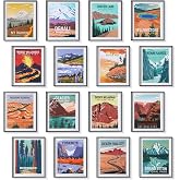 Gersoniel 16 Pcs National Park Posters Nature Art Wall Print, Vintage Style | National Park Decor, Vintage Travel Scenery Wall Decor for Living Room, Classroom Bedroom, Bathroom