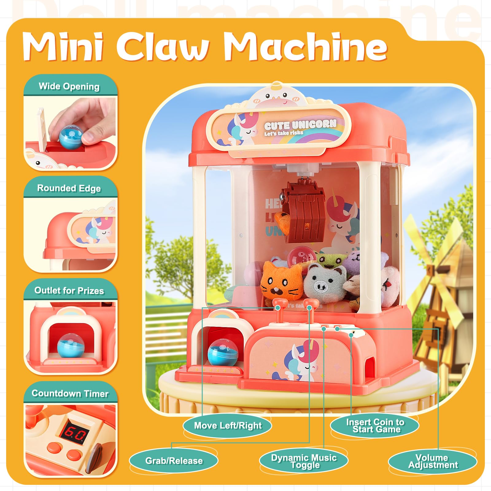 bessome Unicorn Claw Machine for Kids with Mini Prizes|Candy Machine Toys for Ages 8-13 Girls and Adults|Birthday Gifts for 6 7 9 10 12 Years Old
