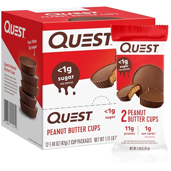 QUEST NUTRITION PEANUT BUTTER CUPS, 11G PROTEIN, 1G SUGAR, LOW CARB, GLUTEN FREE, KETO FRIENDLY, 12 COUNT