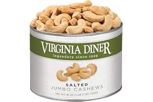 Virginia Diner Jumbo Salted Cashews - Non-GMO, Preservative Free Gourmet Cashews Gift from Virginia Since 1929-18 Oz Can