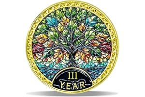 MASFOPONIC 3 Year Radiant Tree Sobriety Coin – Stained Glass Light NA Medallion – Spiritual Token for Recovery & Clean Time – Empowering NA AA Chips – Gift for Men & Women
