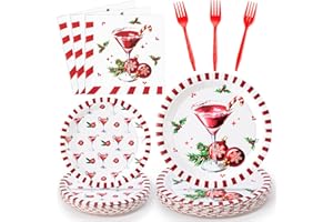 G1ngtar Christmas Cocktail Party Plate Supplies - Serves 24-96Pcs Christmas Xmas Martini Cocktail Party Tableware Decoration 