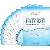 Ebanel 10 Pack Collagen Face Mask with Hyaluronic Acid, Vitamin C, Peptide, Aloe, Instant Brightening Hydrating Face Masks Skincare Korean Sheet Mask, Skin Firming, Lifting Anti Aging Facial Masks