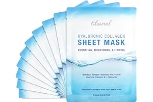 Ebanel 10 Pack Collagen Face Mask with Hyaluronic Acid, Vitamin C, Peptide, Aloe, Instant Brightening Hydrating Face Masks Skincare Korean Sheet Mask, Skin Firming, Lifting Anti Aging Facial Masks
