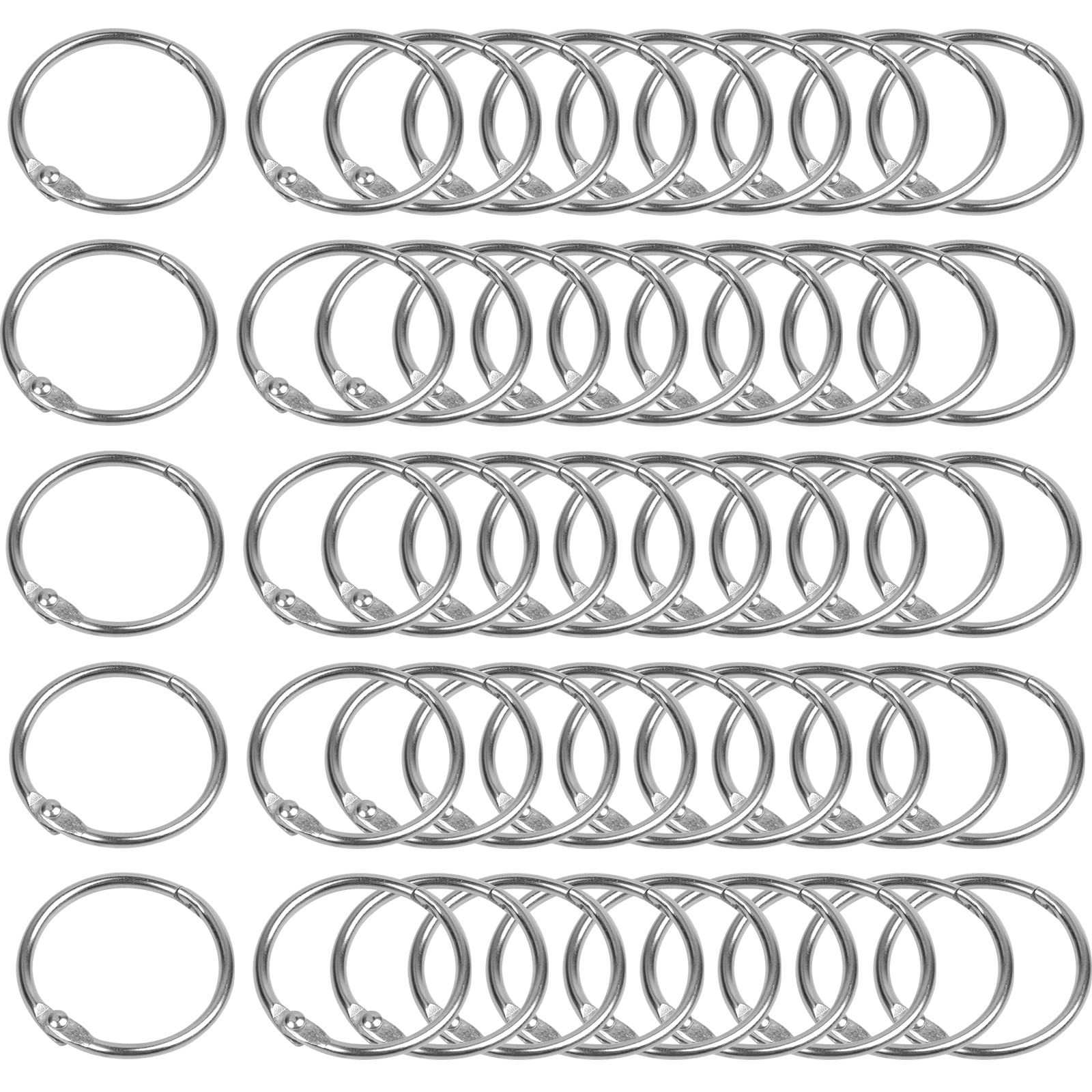 50Pcs Loose Leaf Binder Rings 1.2 Inch Book Rings Metal Silver Index Card Rings Shower Curtain Hanging Ring Key Keychain Rings Cue Cards Revision Cards Ring Binders for Student Word Card Office Memo