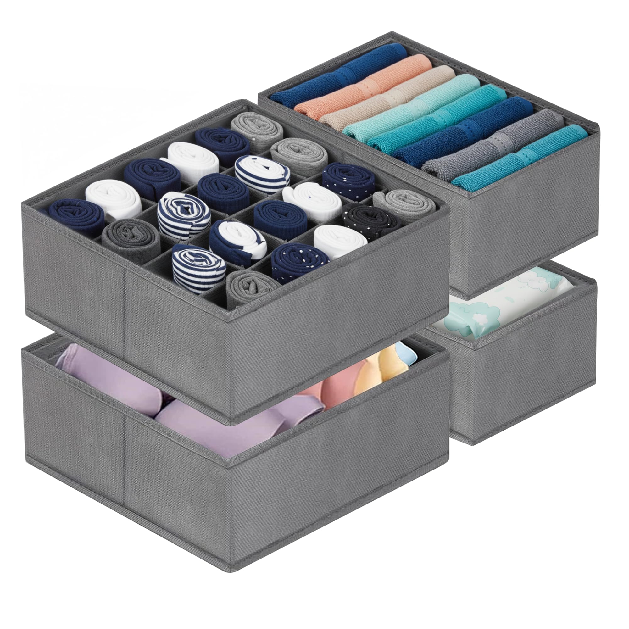 Niftii Rigid Clothes Organiser - 4 pcs Foldable with Removable Panels Storage Solution, Ideal for Drawers, Wardrobes, & Closet Organisation, Clothes Organiser For Drawers