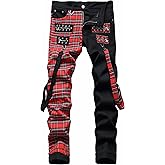 Enrica Men's Ripped Straight Slim Moto Biker Jeans