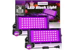 TIGQIANG 50W LED Black Light IP66 Waterproof,Outdoor Blacklight Flood Light with Plug+Switch+Cord, for Halloween Neon Glow in The Dark Party Body Paint Fluorescent Poster Classroom Club Dance Party, 2 Pack
