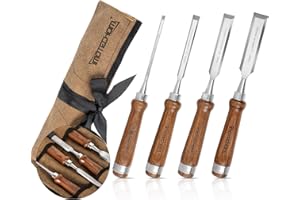 IMOTECHOM 4-Pieces Woodworking Wood Chisel Set with Canvas Bag, Razor Sharp CR-V 60 Steel Blades