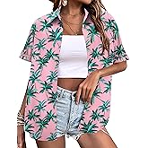 LOMON Women's Summer Hawaiian Shirts Floral Short Sleeve Button Down Shirts Hawaii Tropical Beach Tops Outfits