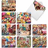 The Best Card Company - 20 Adorable Cat Greeting Cards (4 x 5.12 Inch) - Blank Assortment (10 Designs, 2 Each) - Paws Gone Wild-Cats AM9618OCB-B2x10