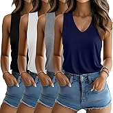 Riyiper 4 Pack Women's Tank Tops V Neck T Shirts Loose Fit Summer Sleeveless Casual Tee Blouse 2026 Fashion Vacation Clothes