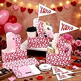 Acellegic 12 Set Valentine's Day 2 Cup Drink Carrier Valentine Drink Holder Gift Basket Boxes Bulk Party Favors Treat Box with Flag and Heart Shape Ribbon for Friend Teacher Thank You Gift