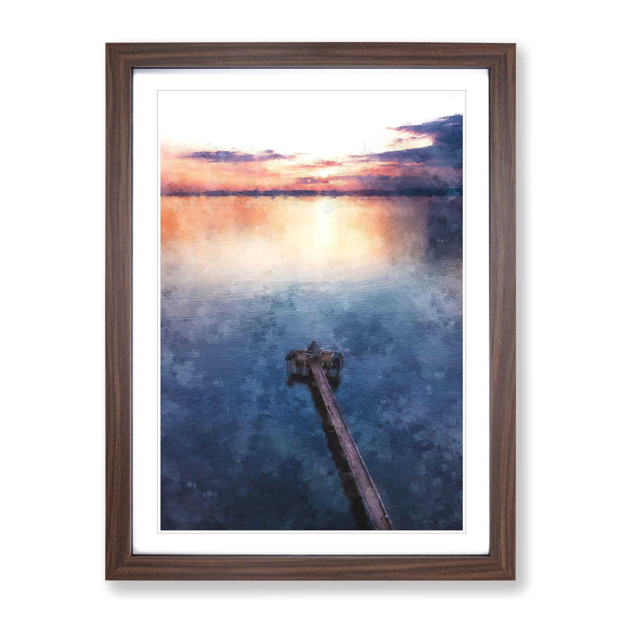 Clevedon Pier In Bristol Painting Modern Framed Wall Art Print, Ready to Hang Picture for Living Room Bedroom Home Office Décor, Walnut A4 (34 x 25 cm)