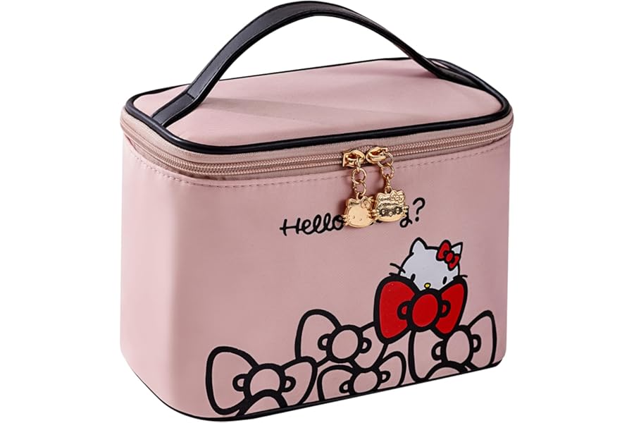 AmBealla Makeup Bag Large Waterproof Cosmetic Bags with Makeup Brush Holder, Cute Printed Makeup Organizer for Women Traveling,Portable Toiletry Bag for Girls