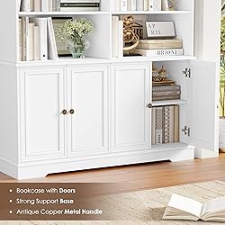 FINETONES 73" Tall Bookshelf with Doors, 6-Tier
