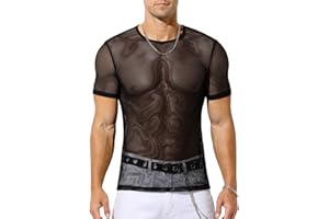Casey Kevin Men's Mesh Fishnet Top See Through Short Sleeve T-Shirt Breathable Summer Tee for Commute/Festival/Gym
