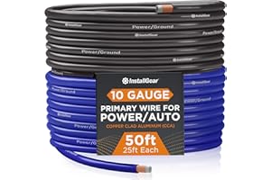 InstallGear 10 Gauge Wire (50ft) Copper Clad Aluminum CAA - Primary Automotive Wire, Car Amplifier Power & Ground Cable, Battery Cable, Car Audio Speaker Stereo, RV Trailer Wiring Welding Cable 10ga