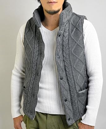 Amazon アダマス 中綿 ダウンベスト ニットケーブル編み ベスト