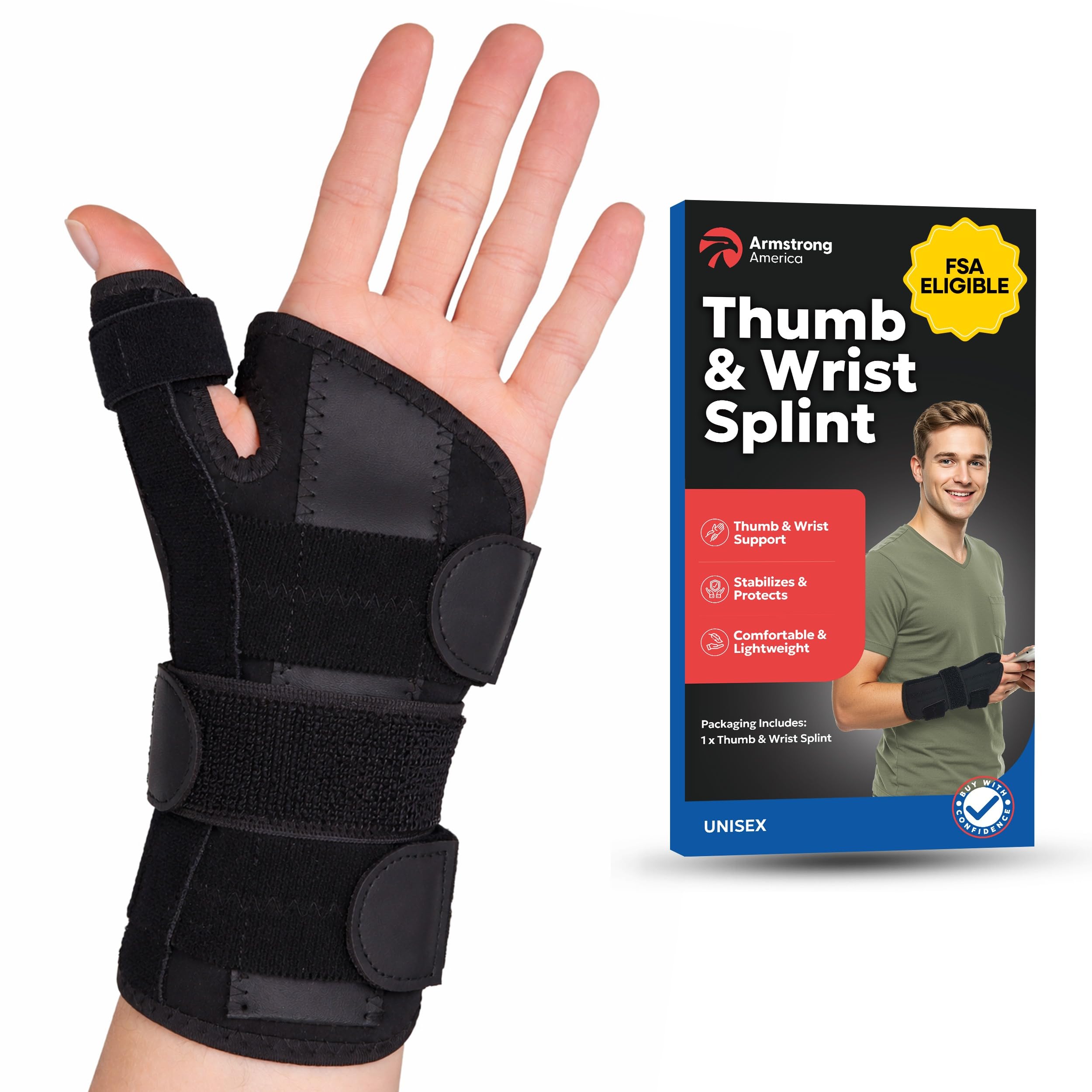 Thumb Splint & Wrist Brace | Carpal Tunnel Wrist Splint with Thumb Spica Splint | Thumb Stabilizer & Wrist Support For Tendonitis Pain, Arthritis, CMC Trigger Thumb (SM/MED, LEFT HAND)