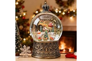 SUNFACE Christmas Snow Globes Lantern, Santa Claus and Reindeer Christmas Decorations Indoor, 6H Timer Battery & USB Powered Light Up Musical Snow Globes for Kids Women Adults Gift Thanksgiving Home Decor