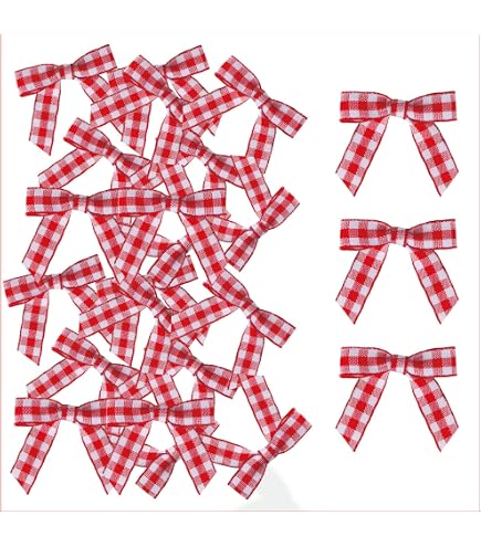 Lot De 100 Mini Noeuds Ruban Vichy - Damier Rouge Et Vert, Décoration, Neuf