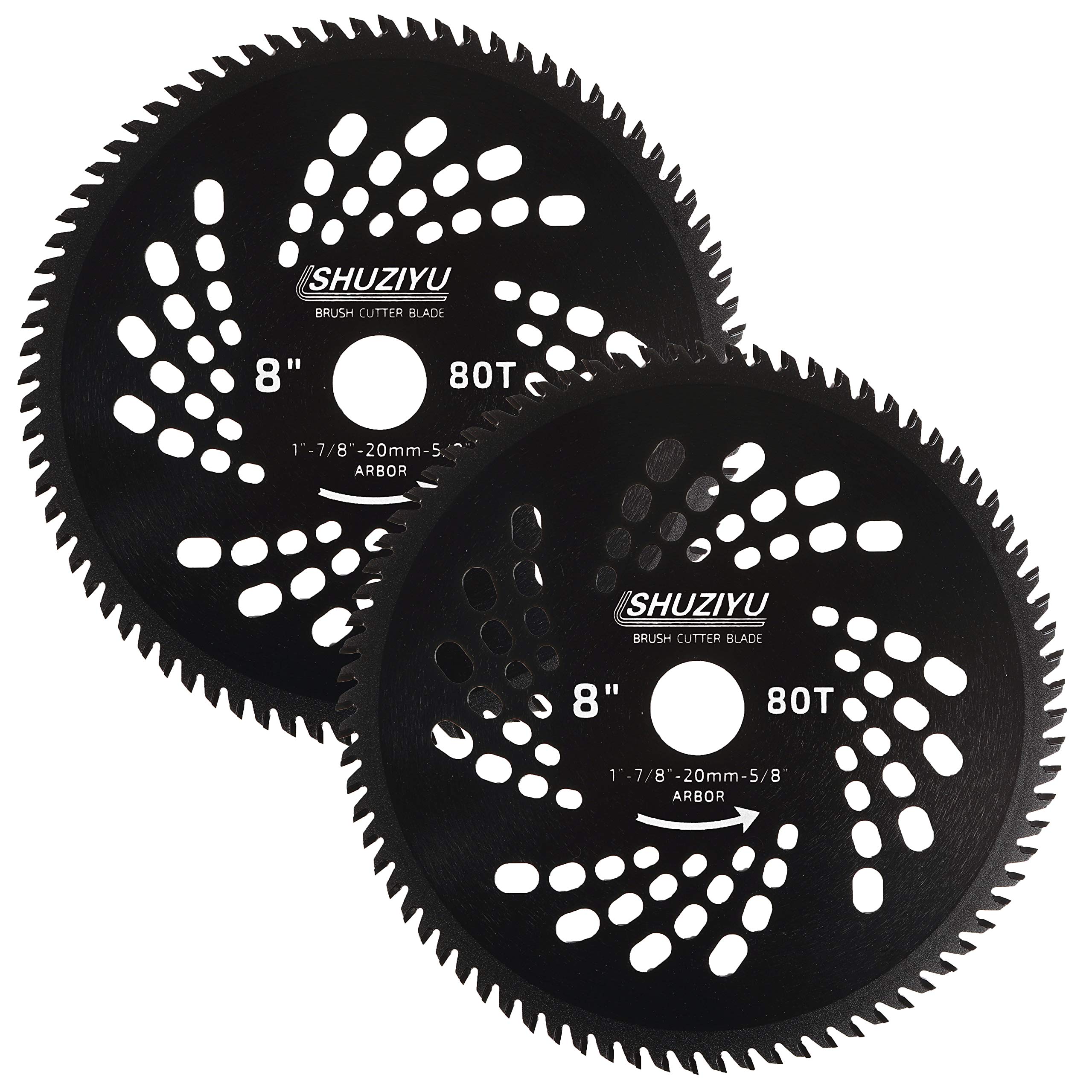 LSHUZIYU, 205mm-80T, 2pcs-Set. Arbor 25.4mm with 22.23-20-16mm Washer, Carbide Tip, Brush Cutter Blade, Trimmer Weed Blade.