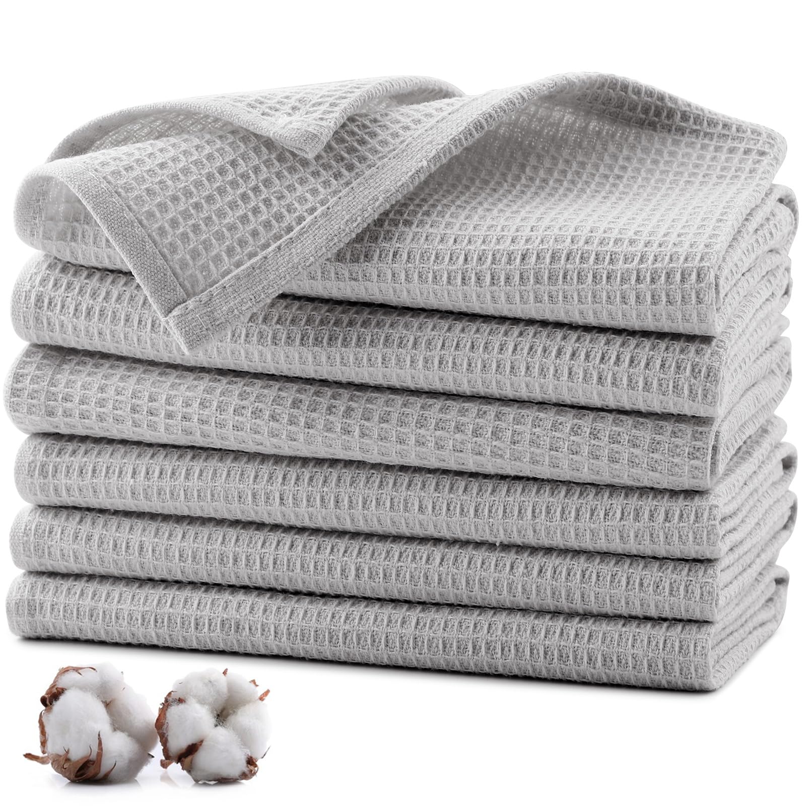 Jogoico Kitchen Cleaning Cloths 100% Cotton 6 PCS Highly Absorbent Soft Dish Cloths 35 x 35 cm Dish Towels Quick Drying Cloths Waffle Hand Towel for Cleaning - Light Grey
