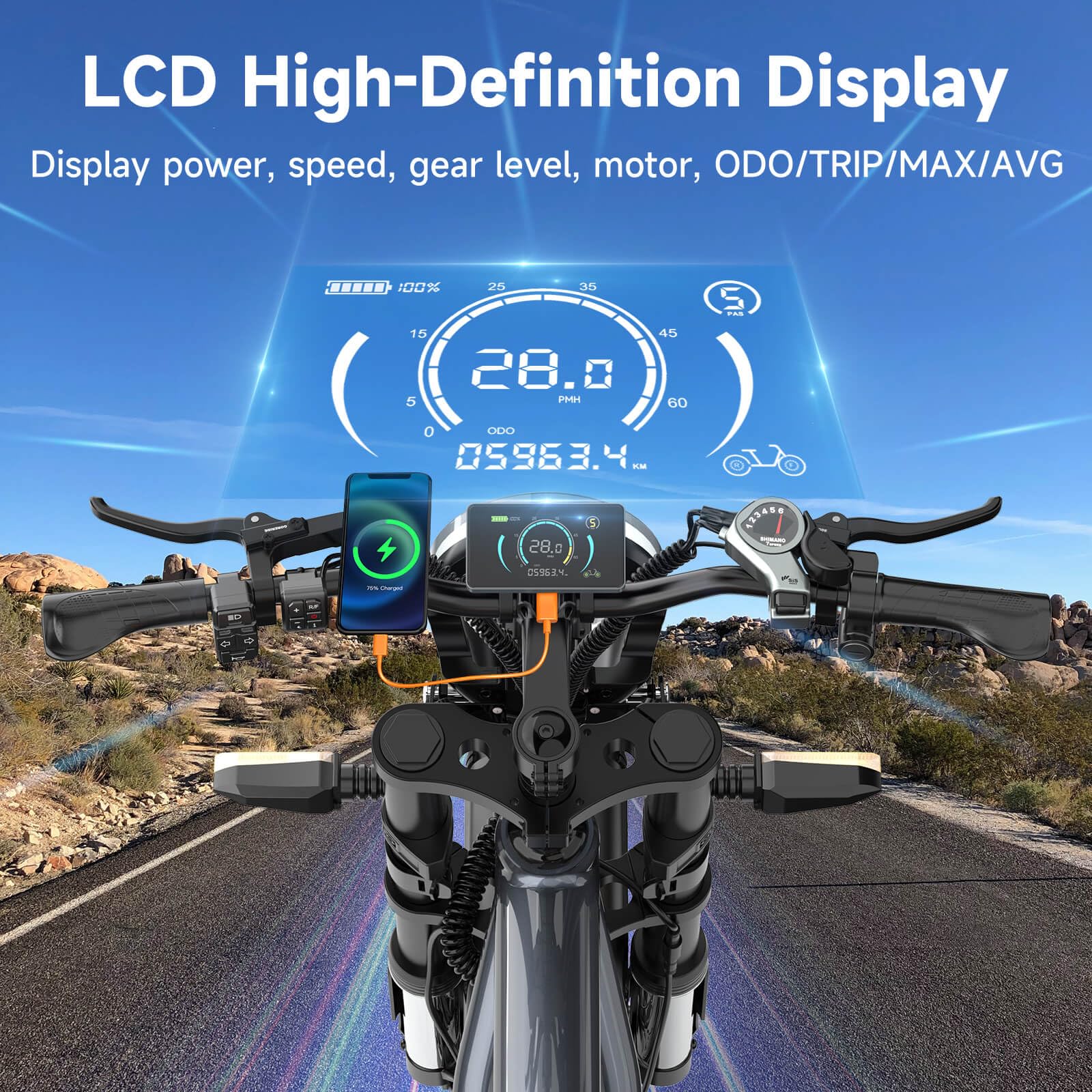 HiKeep Electric Bike for Adults - 20 x 4 Inch Fat Tire Ebike, 750W Dual Motor Ebike, 48V15.6AH Detachable Battery, 4 Riding Modes Electric Dirt Bike, 7 Speed Electric Motorcycle, UL 2849(MG-T)