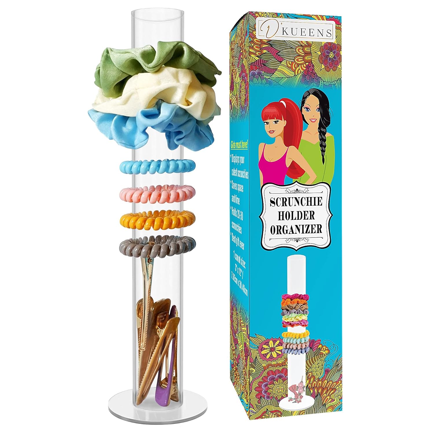 Scrunchie Holder Stand 12 Inches - Organizer A Lot of Scrunchies for Girls - Use This Hair Ties Organizer Stand as a Cute Bedroom Decor for Teens - Versatile Clear Acrylic Scrunchy Holder : Beauty