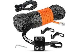 Aomifunny Synthetic Winch Rope,1/4" x 50 ft 10000Lbs Winch Rope Line, Synthetic Winch Cable with Protective Sleeve+Winch Hook+Safety Pull Strap for Offroad Vehicle ATV UTV SUV (Black)