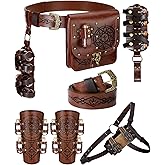 Hillban 5 Pcs Medieval Fantasy Belt Set Embossed Alchemy Belt Pouch Set with Potion Bottles Alchemy Bag, Leather Belts, Sword Holster and Wrist Guard for Renaissance Ren Faire Cosplay Accessories
