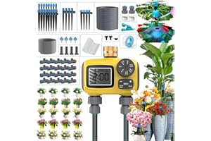 TRJZWA Drip Irrigation System Kit with Automatic Water Timer 2 Zone 150FT,New Anti-Leakage Quick Connector for Garden,Lawn,1/2 inch Hose and 1/4 inch Distribution Tubing and Accessories