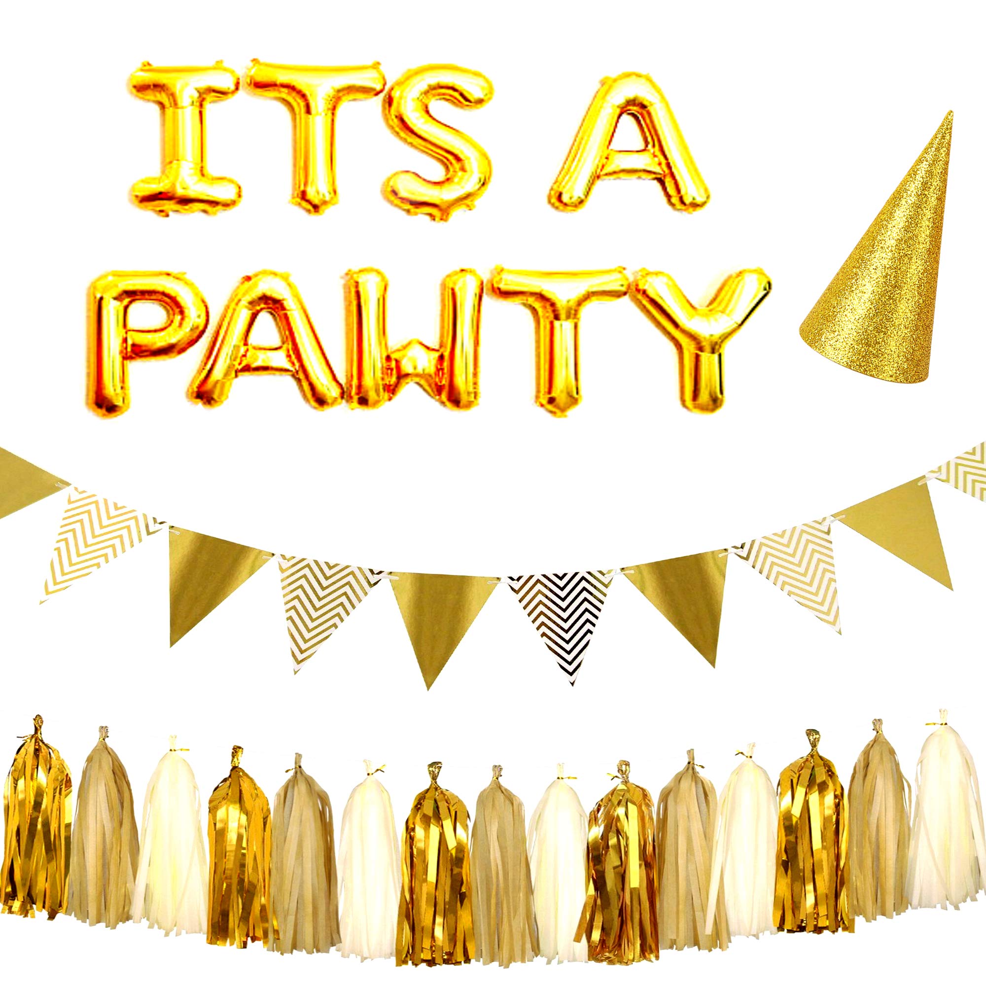 Ollypet Dog Birthday Decorations Set Puppy Birthday Hat Let\'s Pawty Balloons Tassels Banner Garland Party Kit for Pets