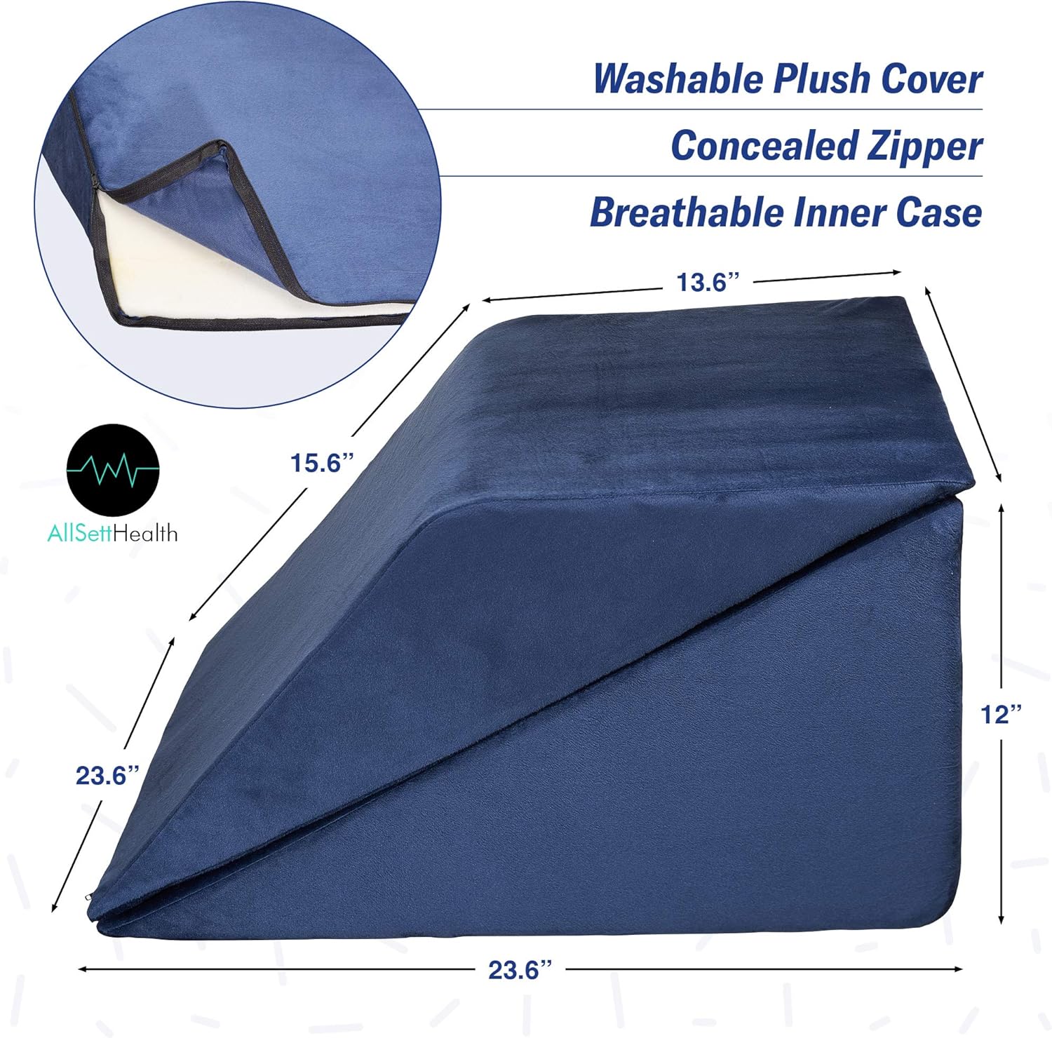 Bed Wedge Pillow – 2 Separate Memory Foam Incline Cushions, System for Legs, Knees and Back Support Pillow | Acid Reflux, Anti Snoring, Heartburn, Reading – Machine Washable, Navy: Health & Personal Care