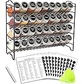 SWOMMOLY Spice Rack Organizer with 36 Empty Square Spice Jars, 396 Spice Labels with Chalk Marker and Funnel Complete Set, for Countertop, Cabinet or Wall Mount, Black