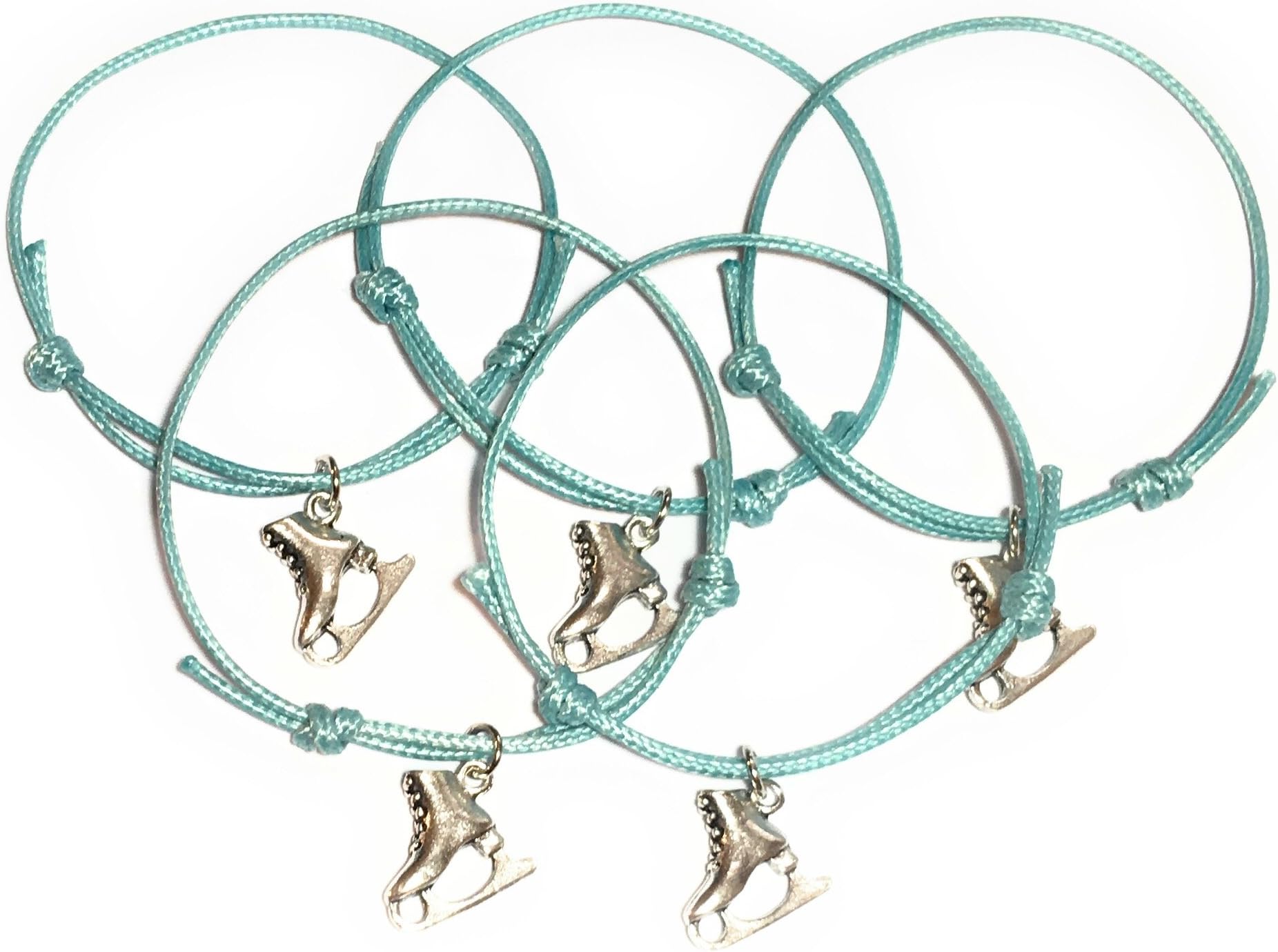 FizzyButton Gifts Set of 5 Adjustable Turquoise Cord ice Skate Bracelets