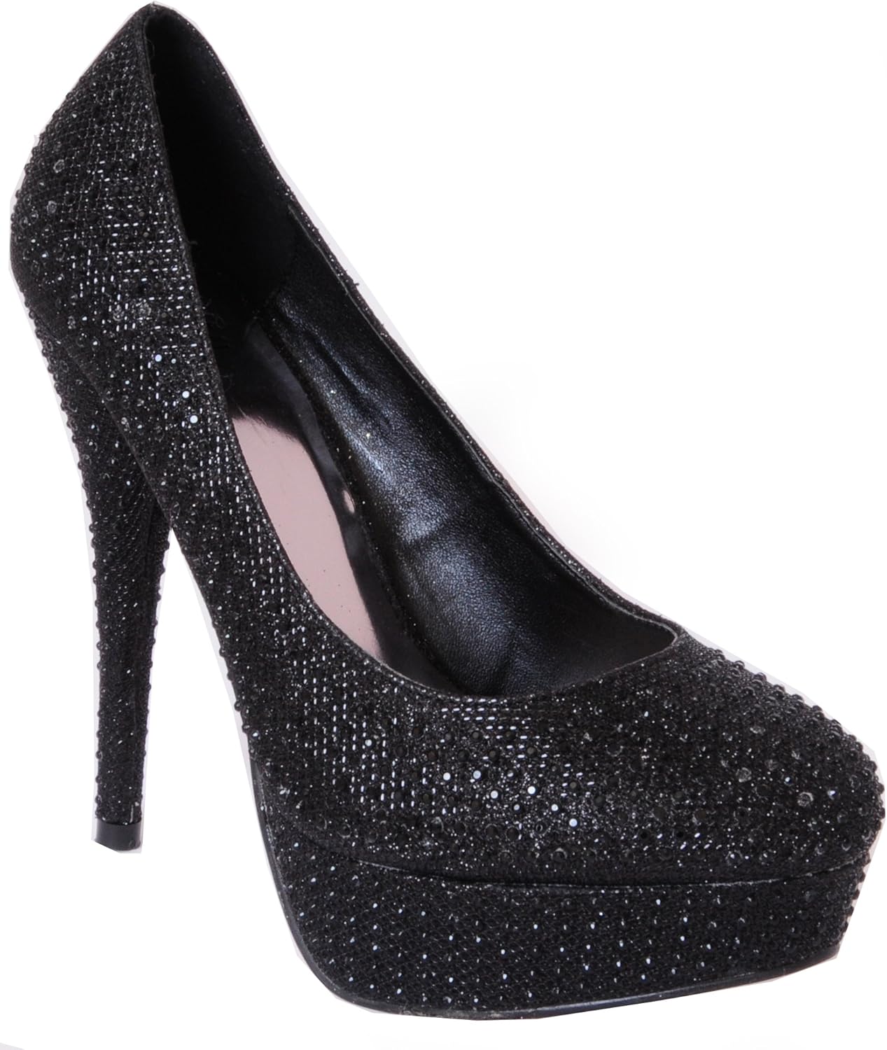 Ladies Womens Black Shimmer Glitter Diamante Prom Party Court Shoes