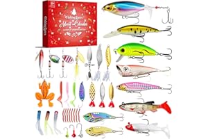DYMUZIC Fishing Advent Calendar 2024, Fishing Lures Kit Including Crankbaits, Spinnerbaits, Plastic Worms, Jigs - for Bass, Trout, Salmon Fishing Gear Advent Calendar for Kids, Starter, Fishing Gifts for Men