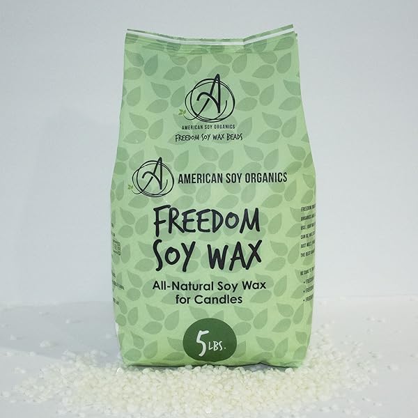 AMERICAN SOY ORGANICS FREEDOM SOY WAX BEADS FOR CANDLE MAKING – NATURAL CANDLE MAKING SUPPLIES – PARAFFIN-FREE, BEESWAX-FREE CANDLE WAX FOR CONTAINER CANDLES, TEALIGHTS AND WAX MELTS, 5 LBS