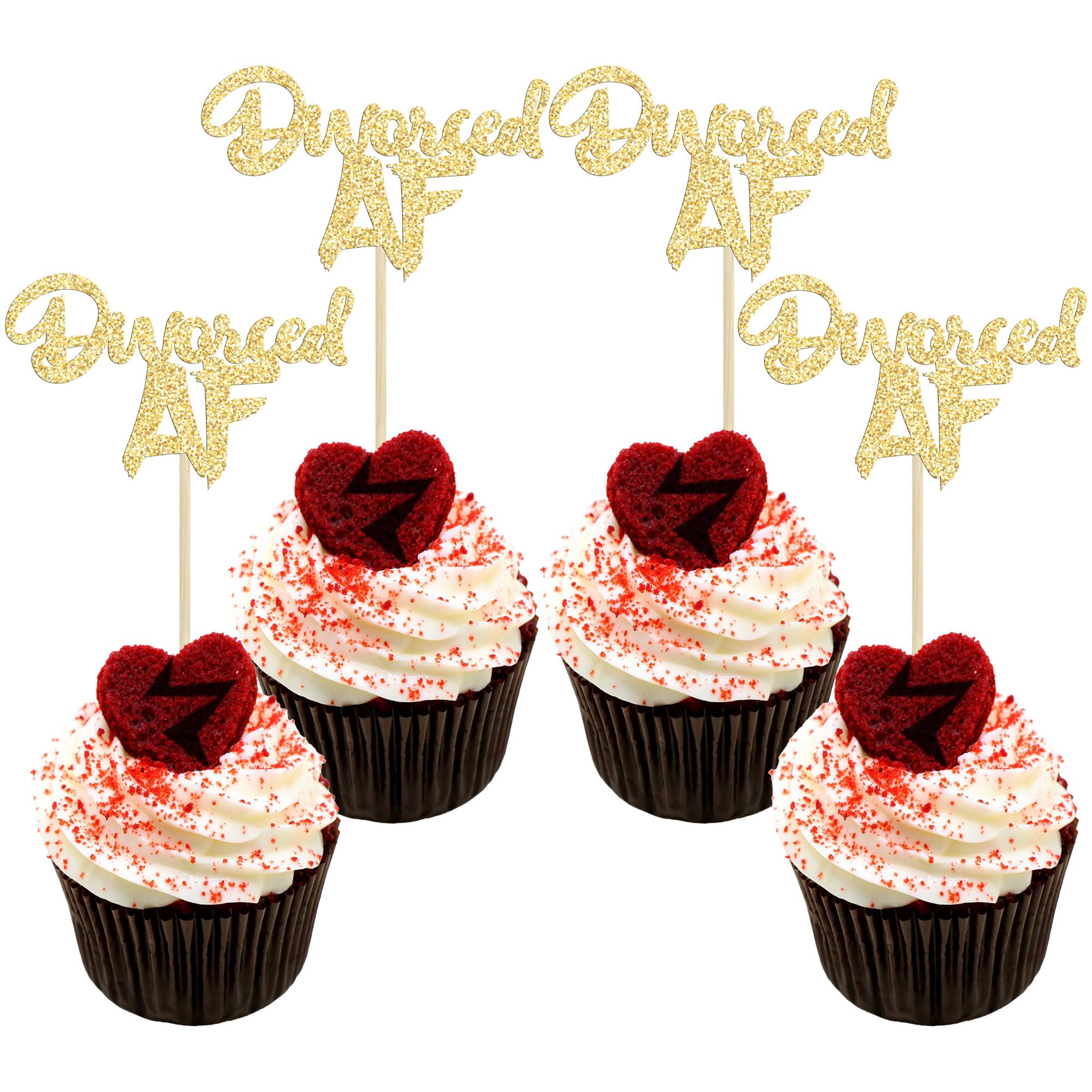 Gyufise 24 Pack Divorced AF Cupcake Toppers Gold Glitter Break Up Single Boy Bye Cupcake Picks Decorations for Divorce Break Up Party Decorations Thank You Next Party Supplies